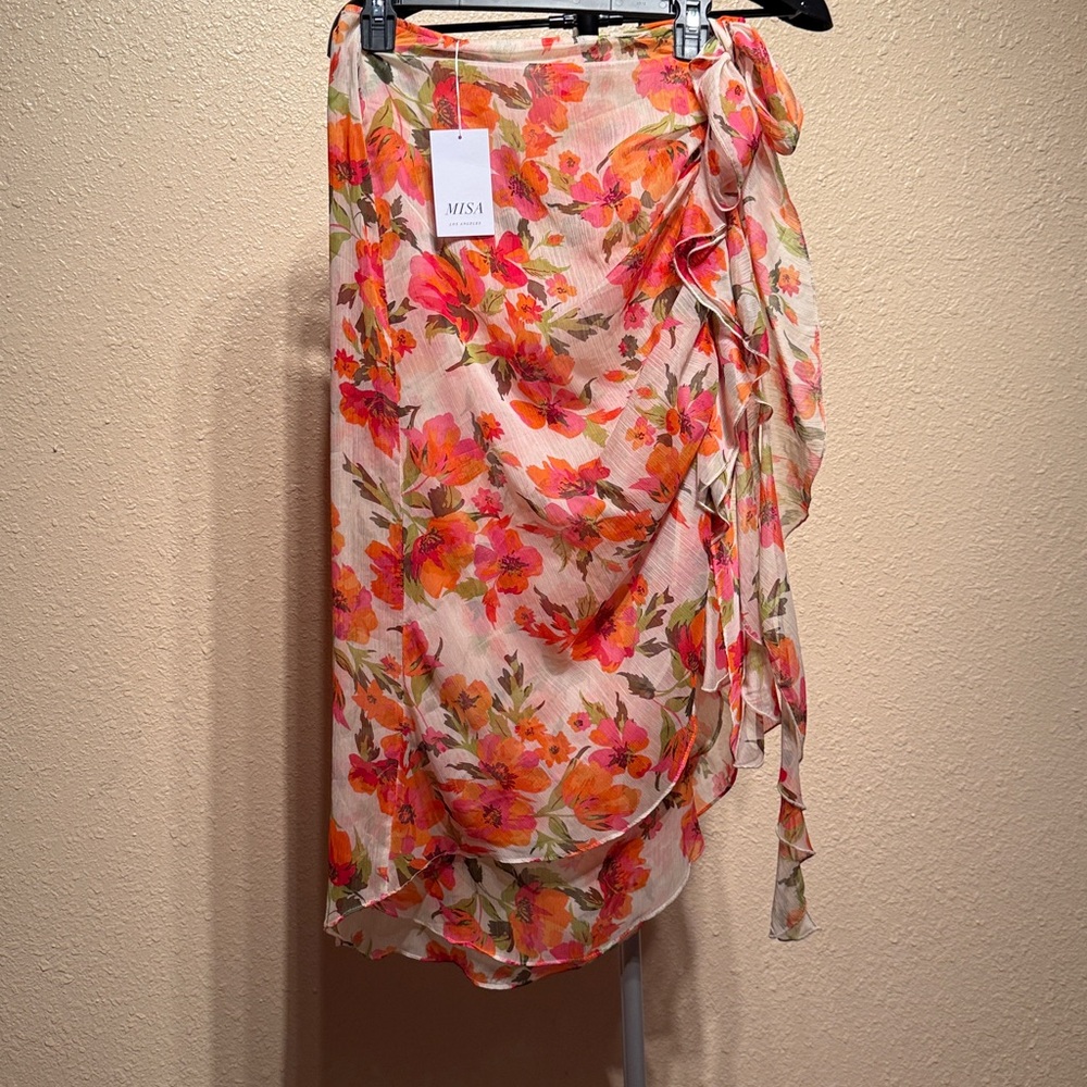 Misa Floral asymmetrical midi ruffle skirt WOMENS size medium NWT - Picture 3 of 17